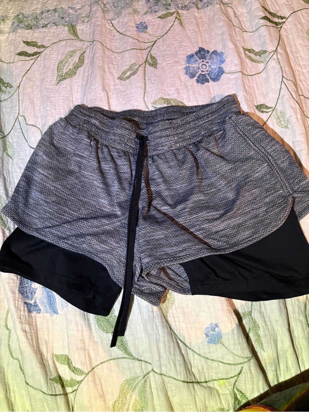 Women’s Two-Layer Athletic Shorts in Heather Gray and Black